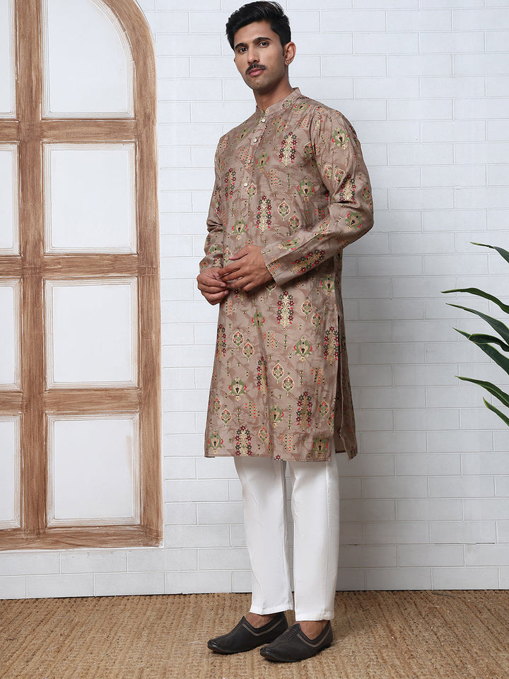 Traditional Foil Printed Kurta Pyjama For Men