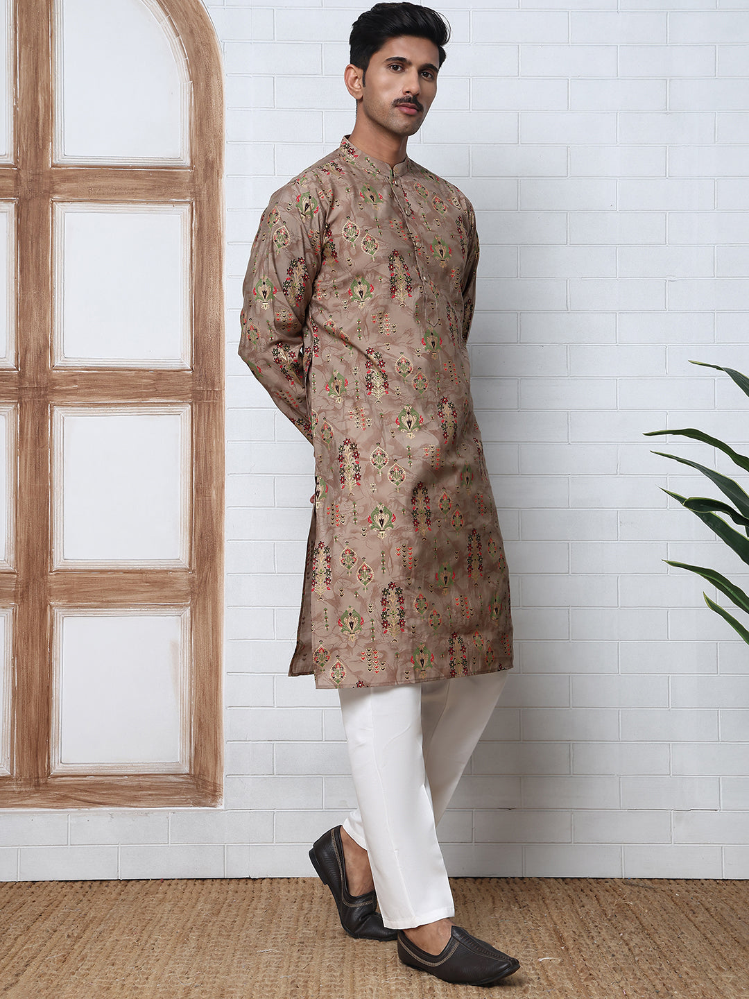 Traditional Foil Printed Kurta Pyjama For Men