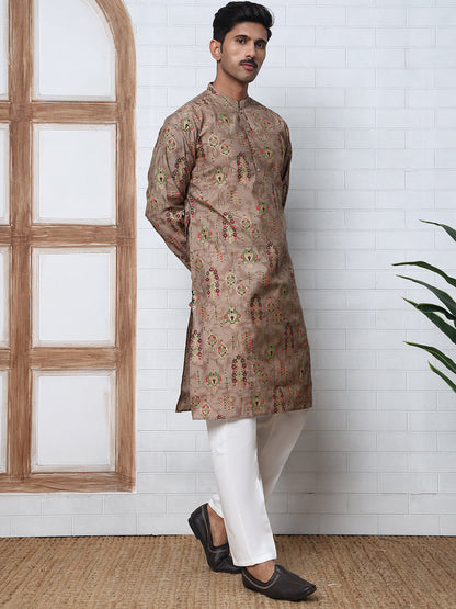 Traditional Foil Printed Kurta Pyjama For Men