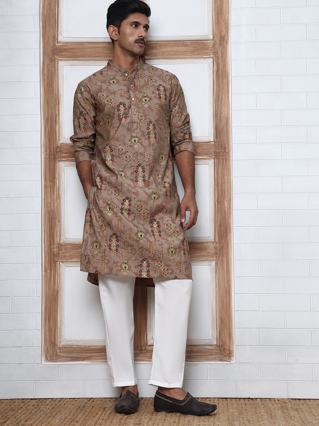 Traditional Foil Printed Kurta Pyjama For Men