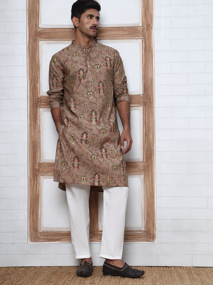 Traditional Foil Printed Kurta Pyjama For Men