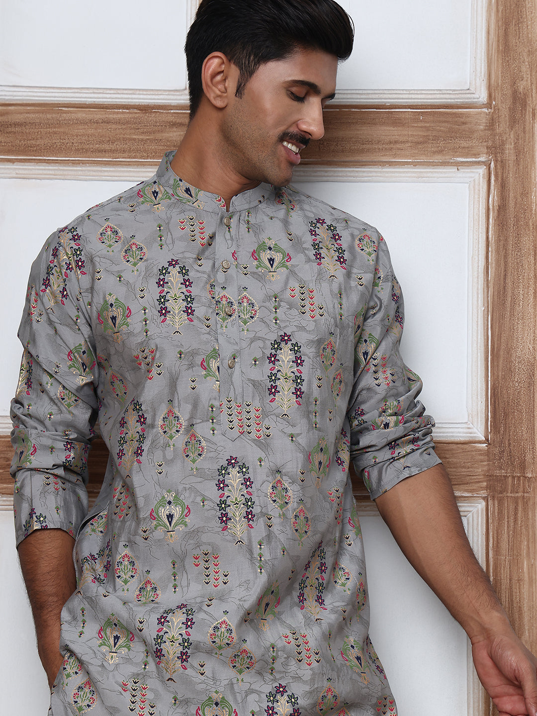 Traditional Foil Printed Kurta Pyjama For Men