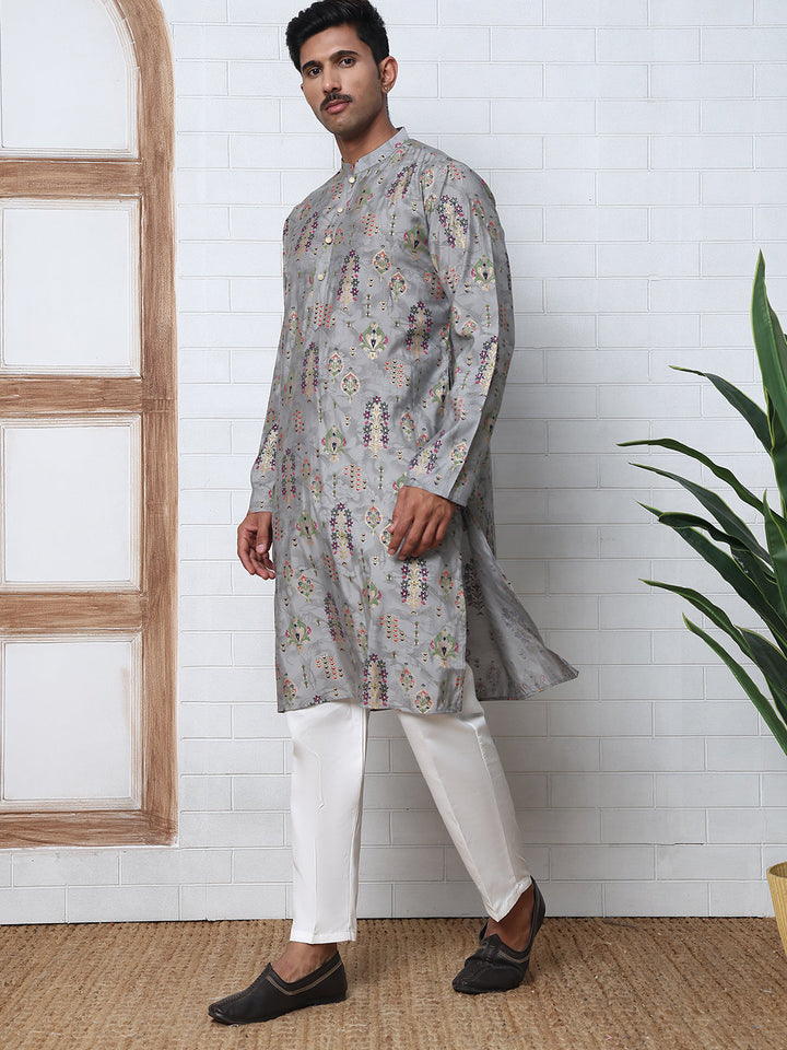 Traditional Foil Printed Kurta Pyjama For Men