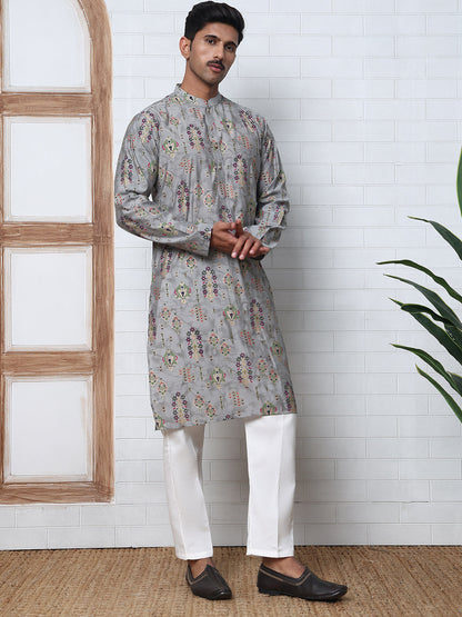 Traditional Foil Printed Kurta Pyjama For Men