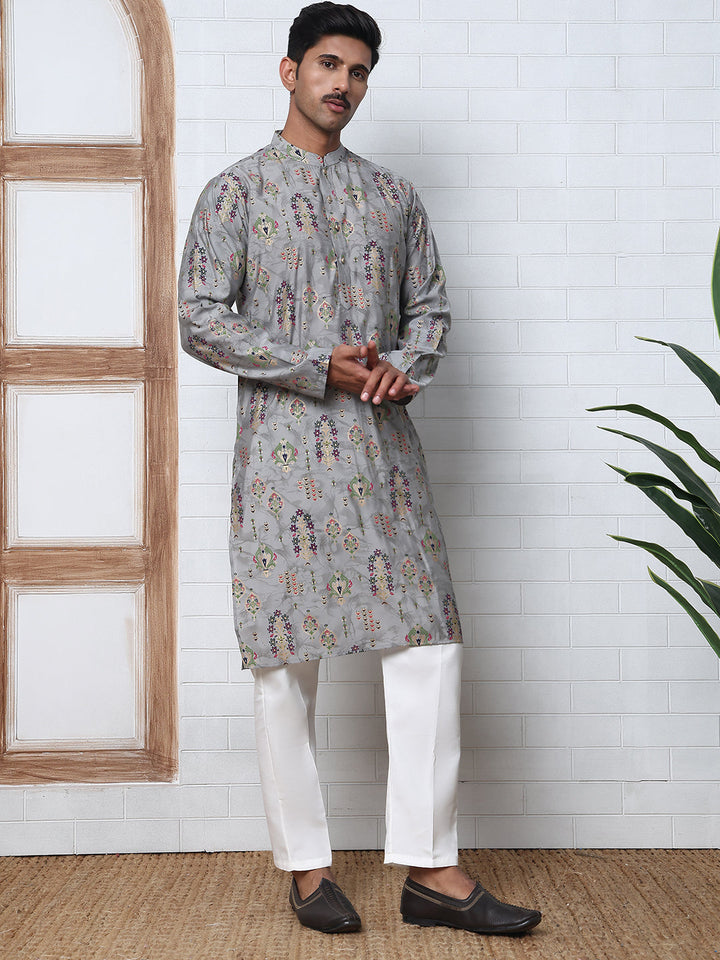 Traditional Foil Printed Kurta Pyjama For Men