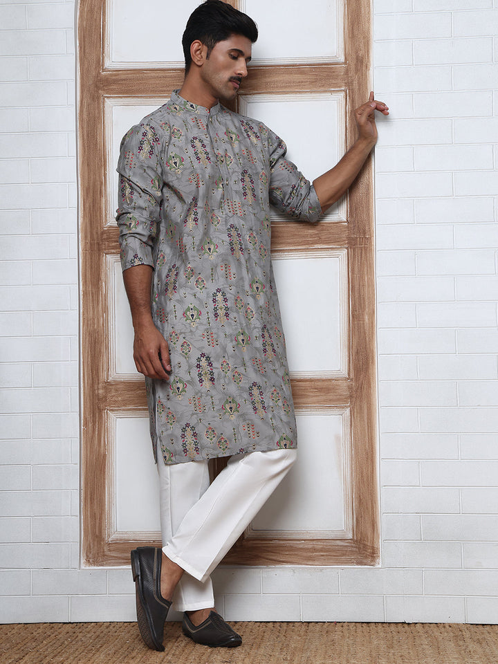 Traditional Foil Printed Kurta Pyjama For Men