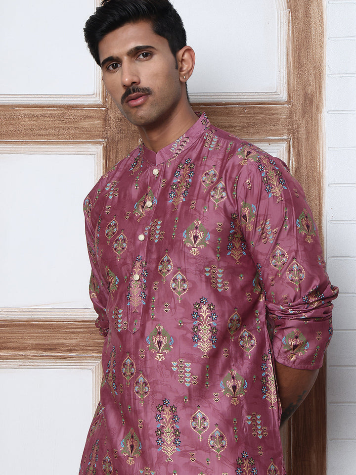 Traditional Foil Printed Kurta Pyjama For Men