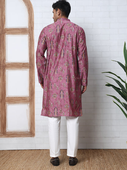 Traditional Foil Printed Kurta Pyjama For Men