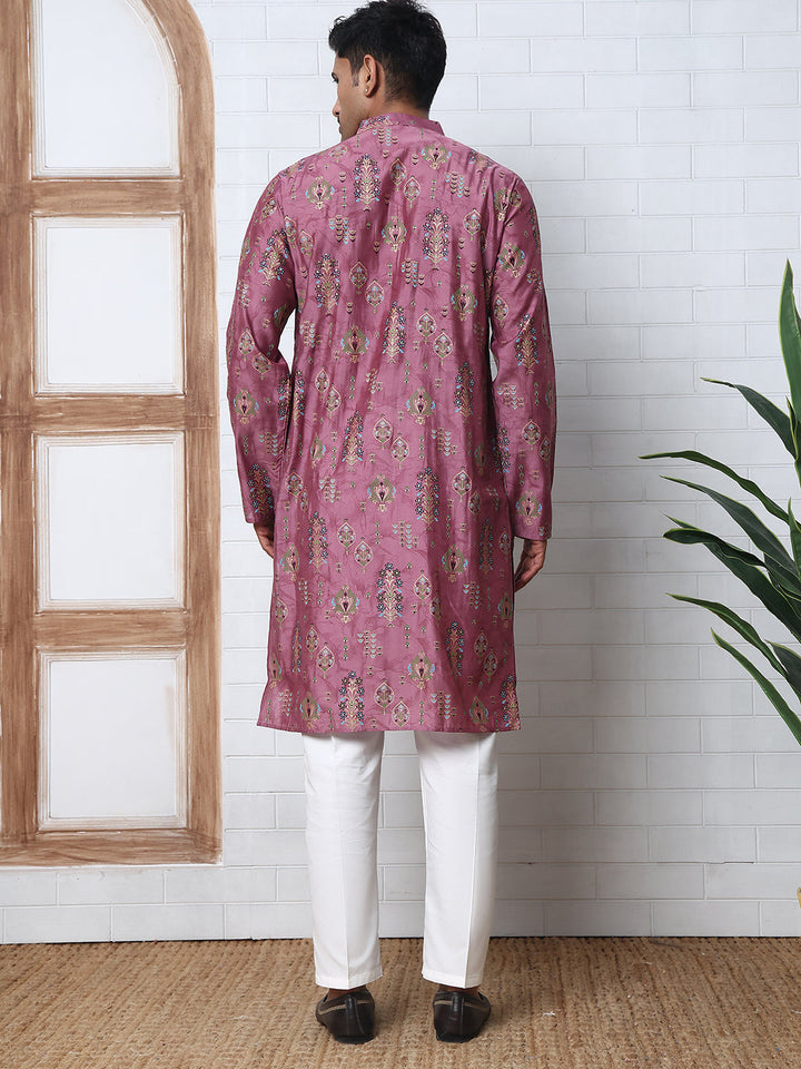 Traditional Foil Printed Kurta Pyjama For Men