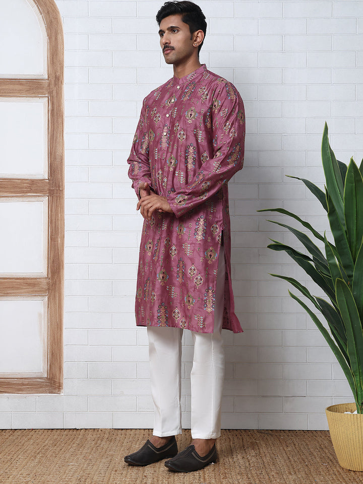 Traditional Foil Printed Kurta Pyjama For Men