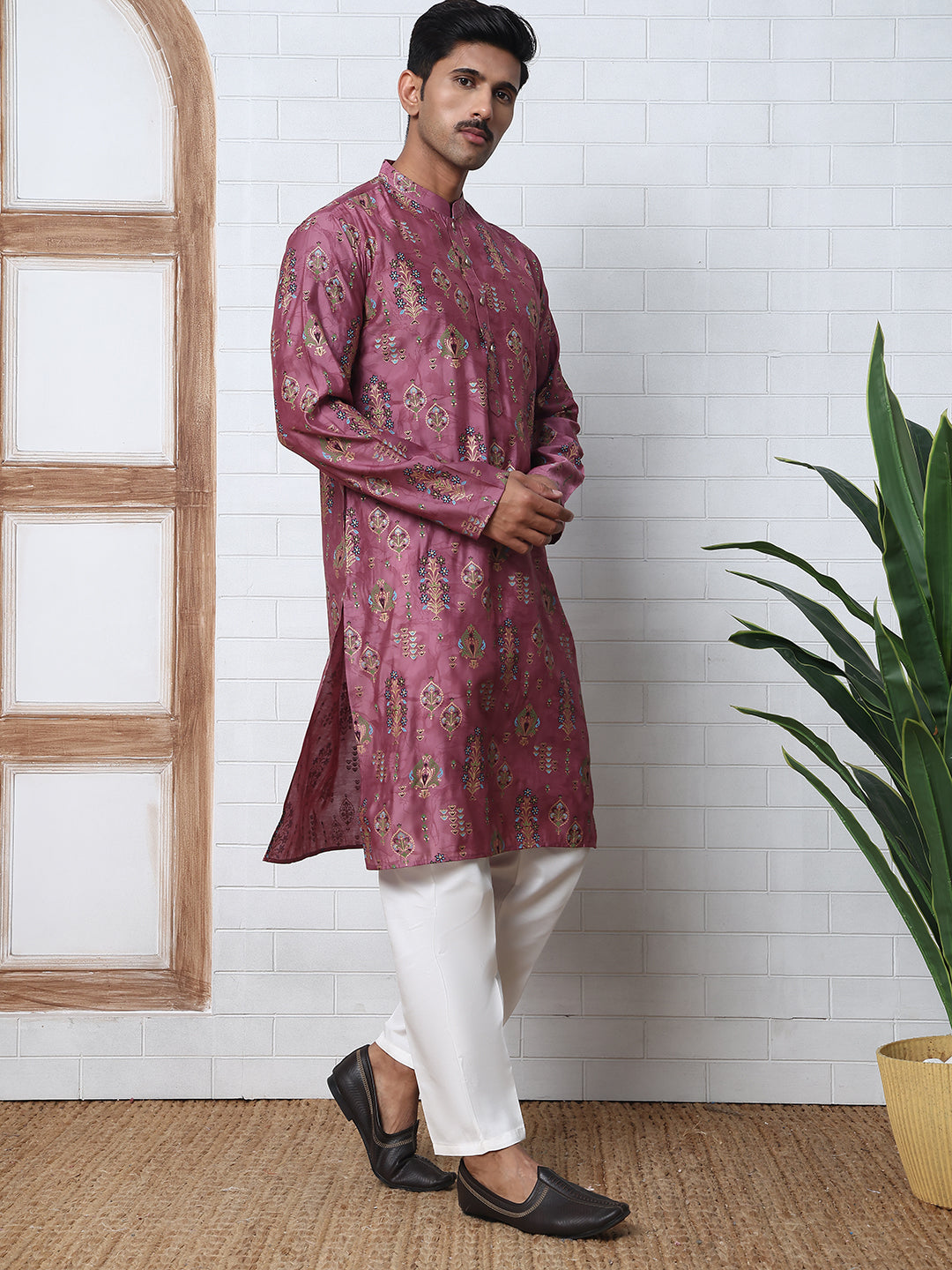 Traditional Foil Printed Kurta Pyjama For Men