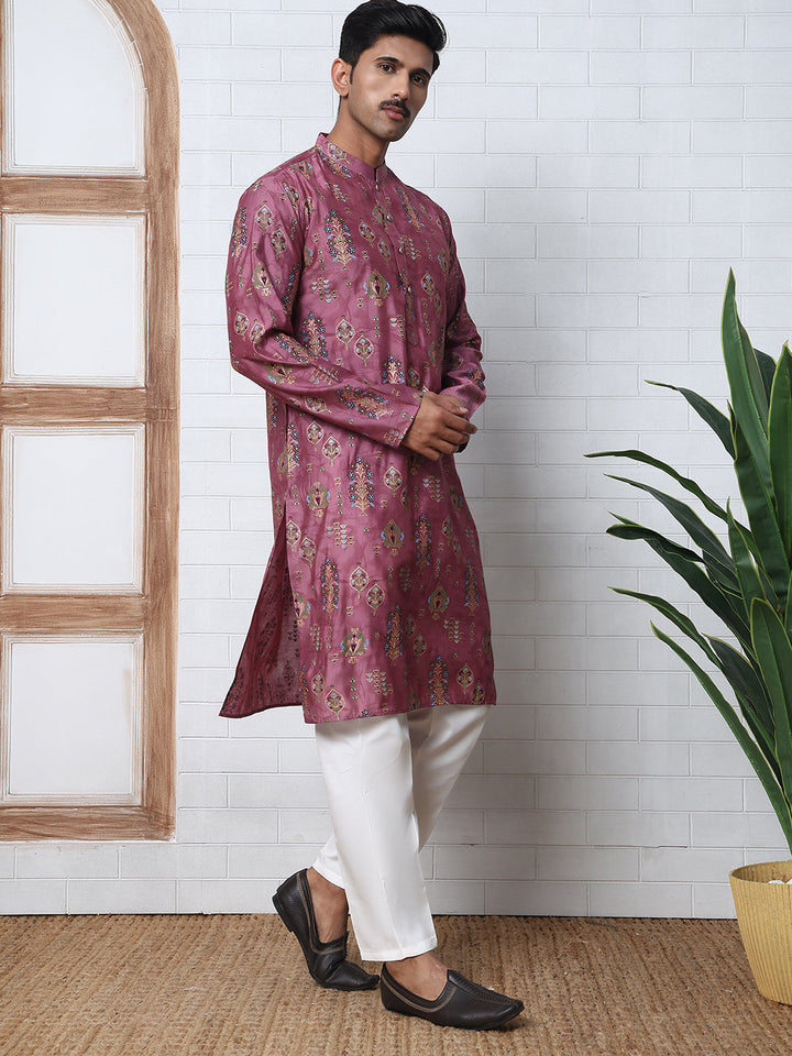 Traditional Foil Printed Kurta Pyjama For Men