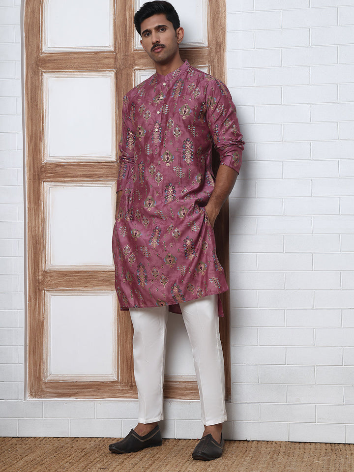 Traditional Foil Printed Kurta Pyjama For Men