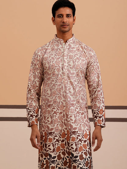 Men’S Printed Kurta Pyjama With Embroidered Detailing