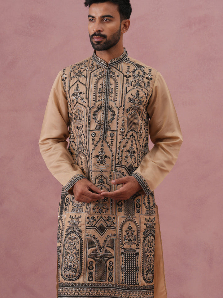 Men’S Silk Blend Embroidered Kurta Pyjama Set
