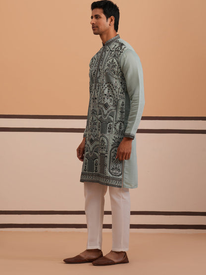 Men’S Silk Blend Embroidered Kurta Pyjama Set