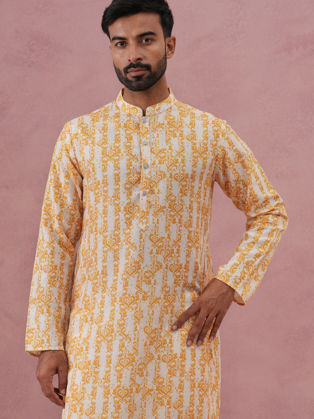 Yellow Ethnic Printed Kurta For Men