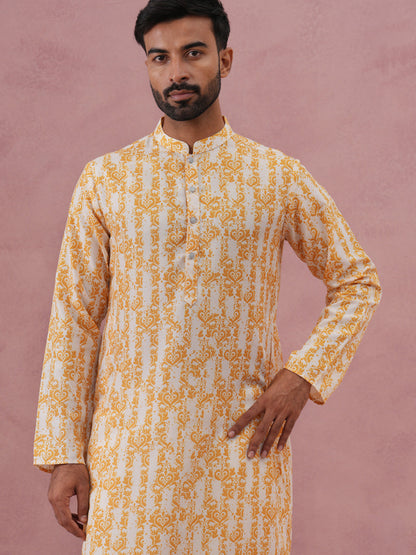 Yellow Ethnic Printed Kurta For Men