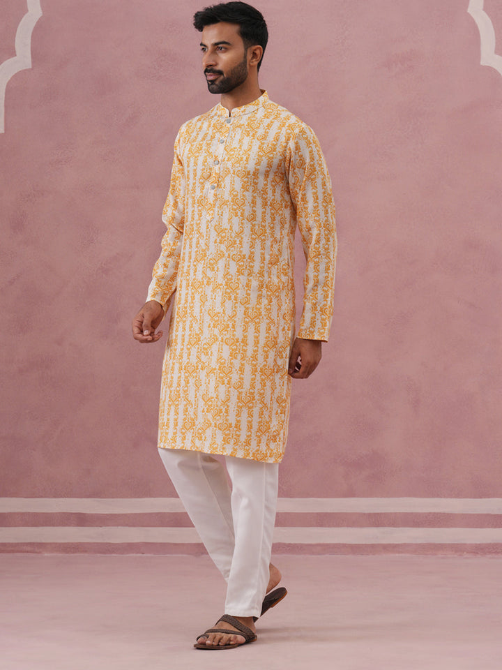 Yellow Ethnic Printed Kurta For Men