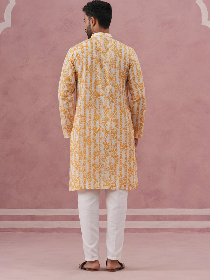 Yellow Ethnic Printed Kurta For Men