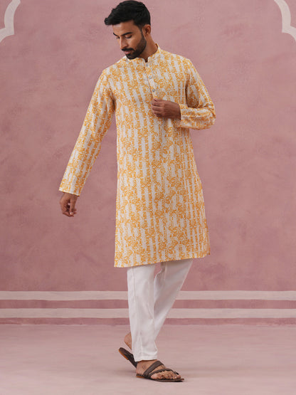 Yellow Ethnic Printed Kurta For Men