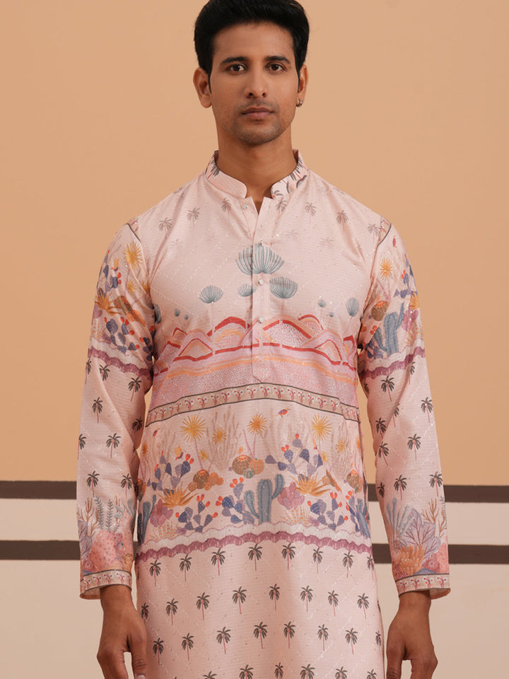 Men’S Cotton Blend Festive Printed Kurta Set