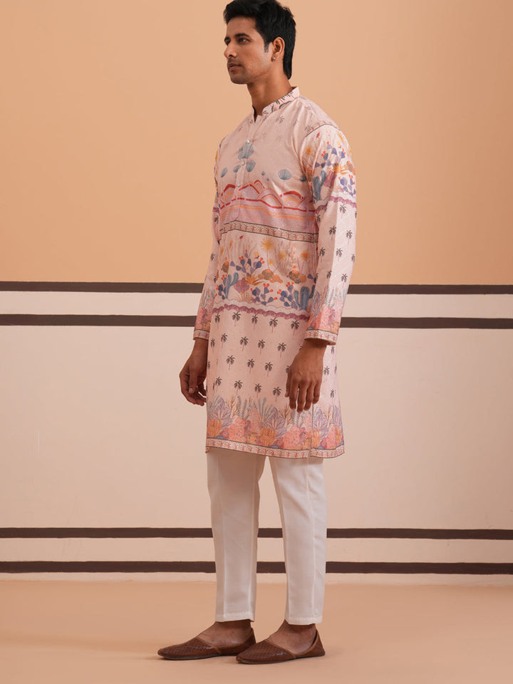 Men’S Cotton Blend Festive Printed Kurta Set