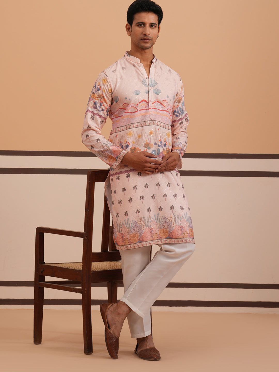 Men’S Cotton Blend Festive Printed Kurta Set