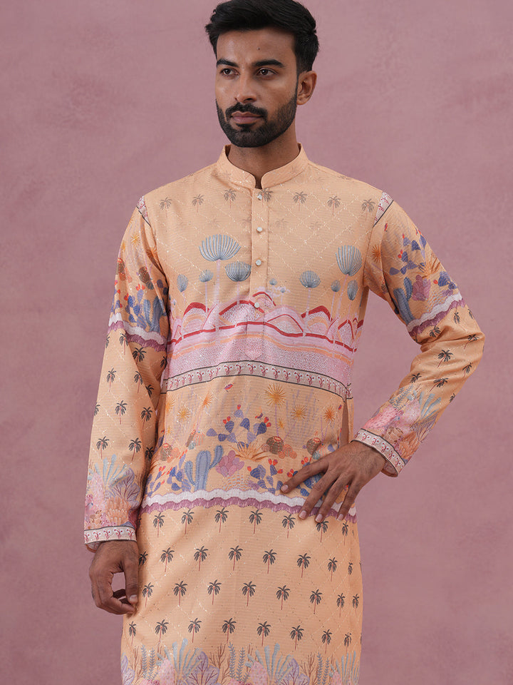 Men’S Cotton Blend Festive Printed Kurta Set