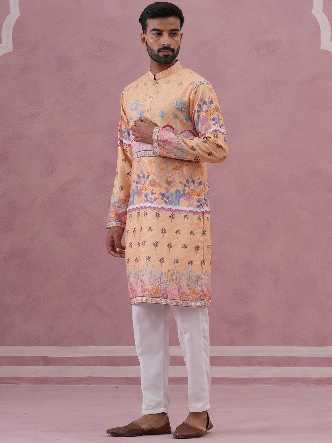 Men’S Cotton Blend Festive Printed Kurta Set