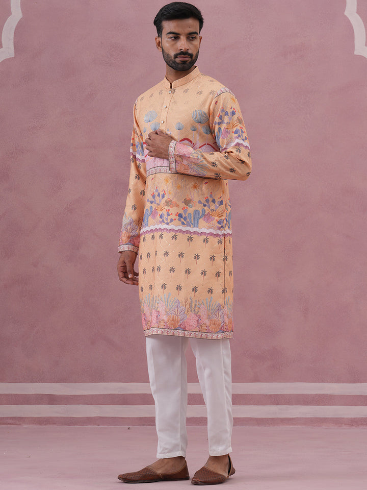 Men’S Cotton Blend Festive Printed Kurta Set