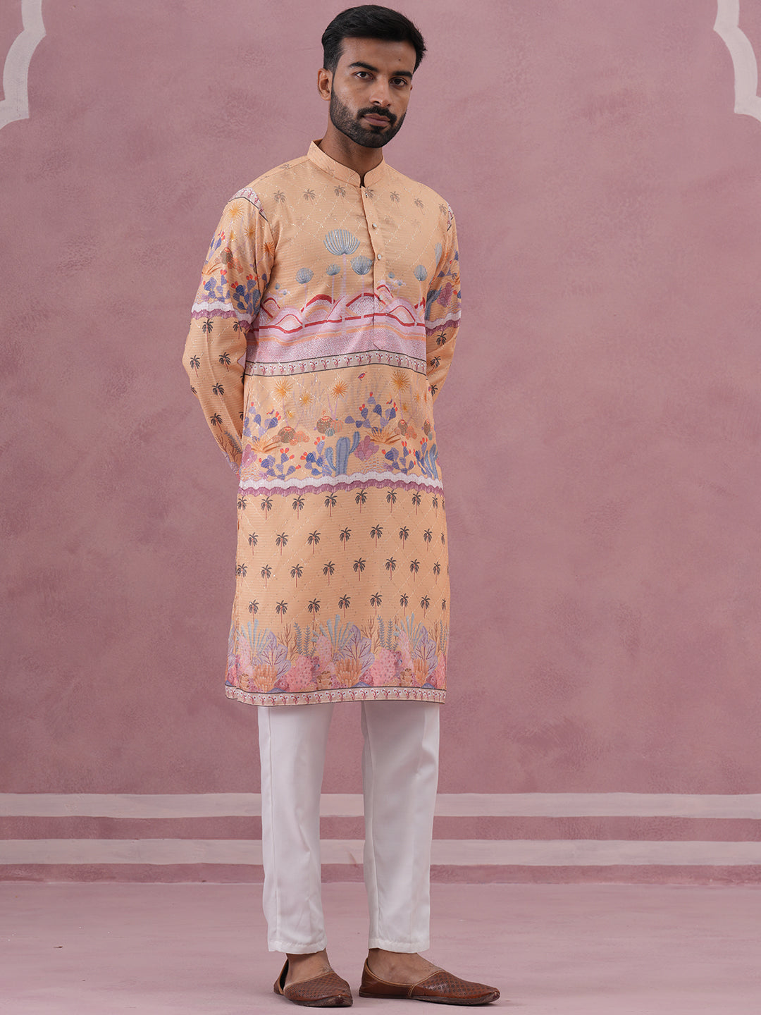 Men’S Cotton Blend Festive Printed Kurta Set