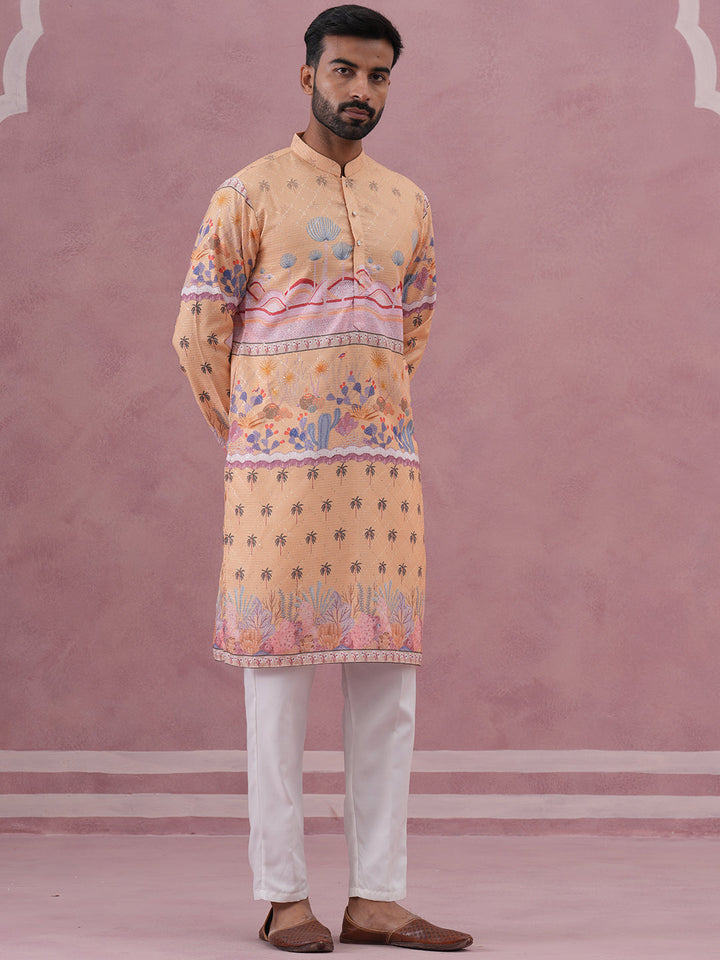 Men’S Cotton Blend Festive Printed Kurta Set