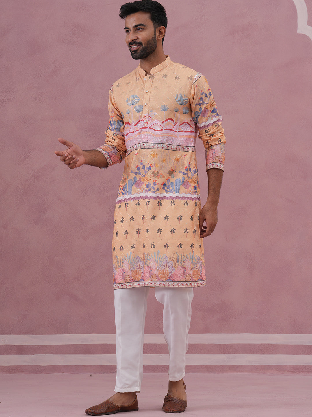 Men’S Cotton Blend Festive Printed Kurta Set