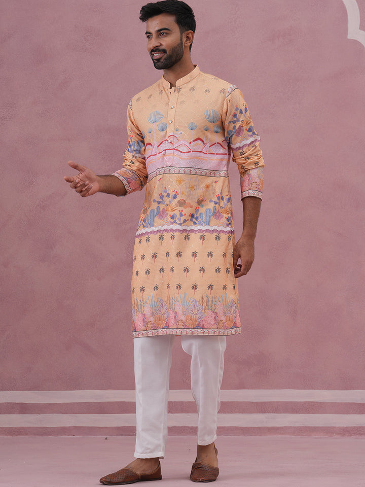 Men’S Cotton Blend Festive Printed Kurta Set