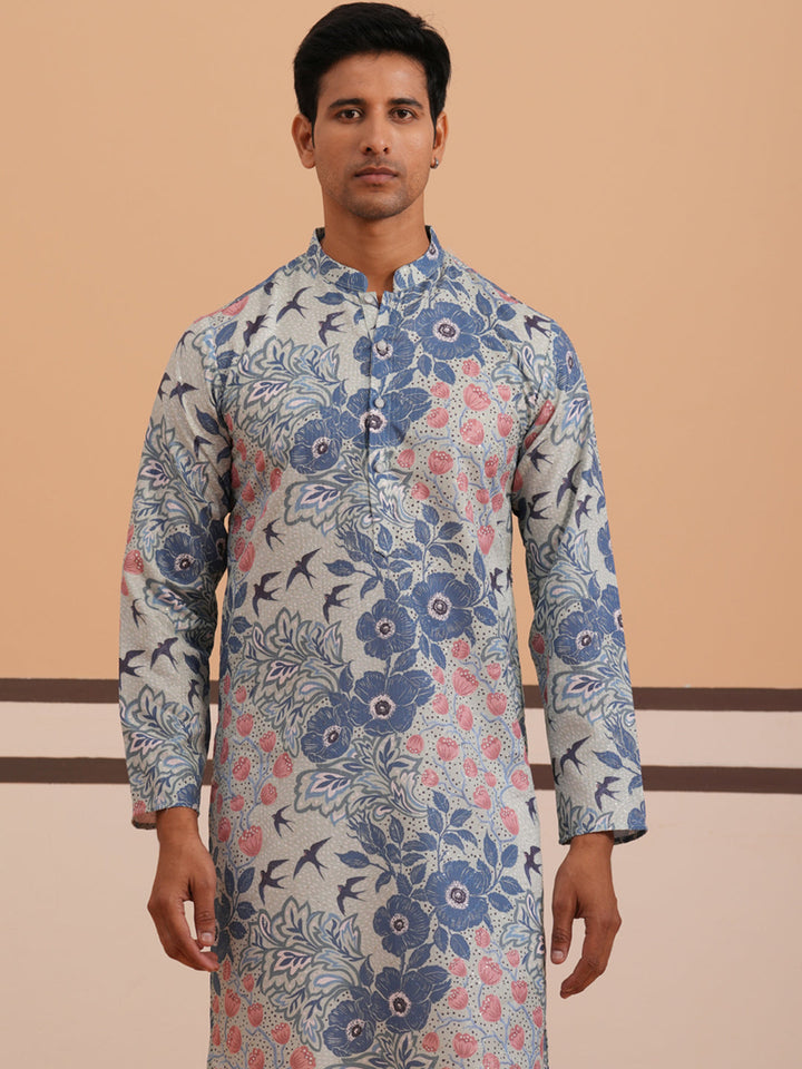 Men’S Printed Cotton Blend Kurta Pyjama