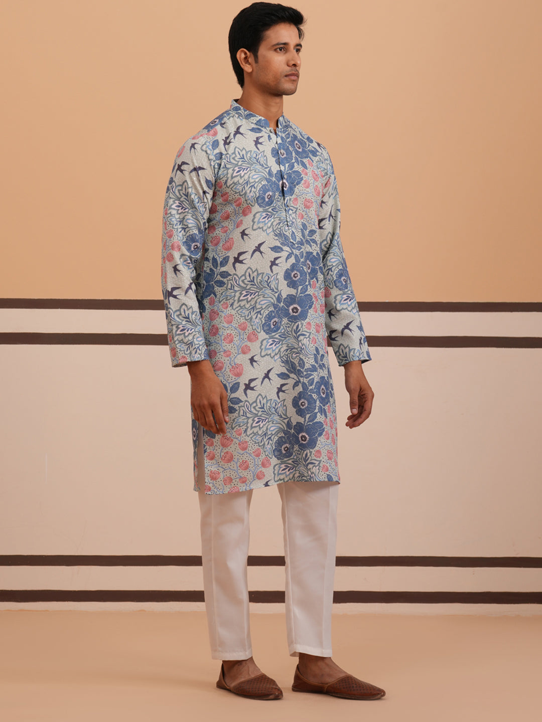 Men’S Printed Cotton Blend Kurta Pyjama