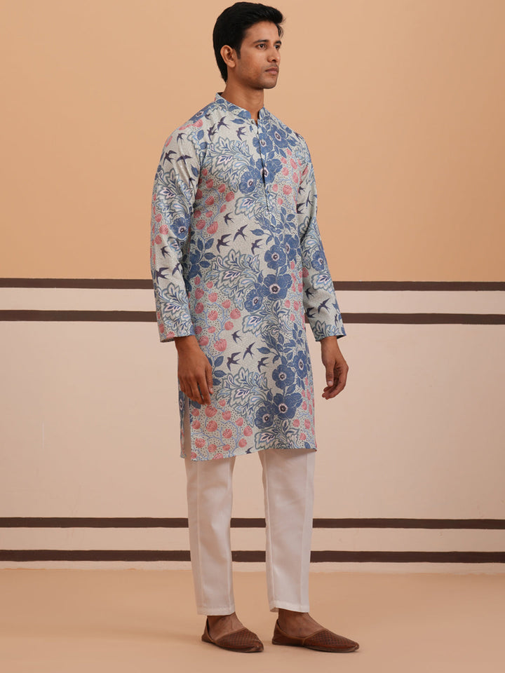Men’S Printed Cotton Blend Kurta Pyjama