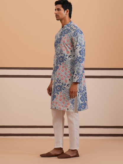 Men’S Printed Cotton Blend Kurta Pyjama