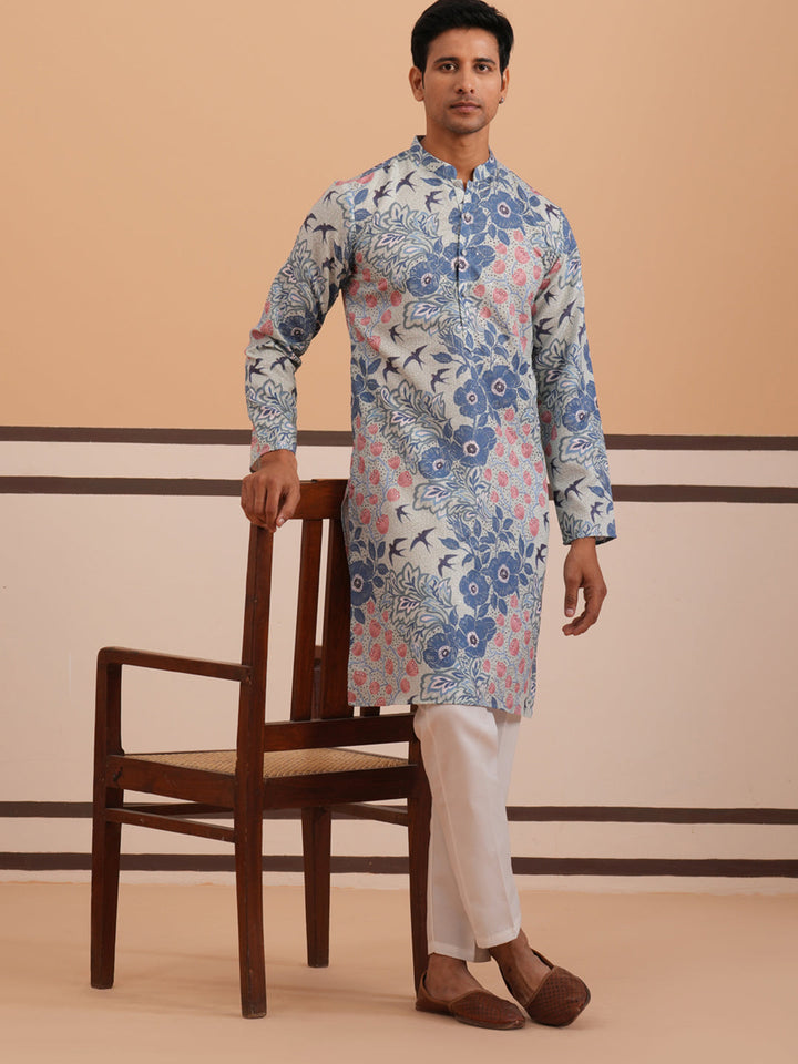 Men’S Printed Cotton Blend Kurta Pyjama