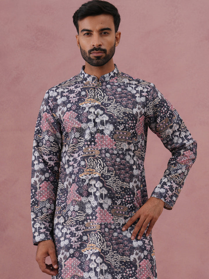Men’S Printed Cotton Blend Kurta Pyjama