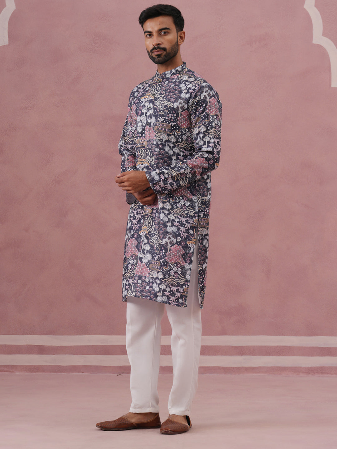 Men’S Printed Cotton Blend Kurta Pyjama