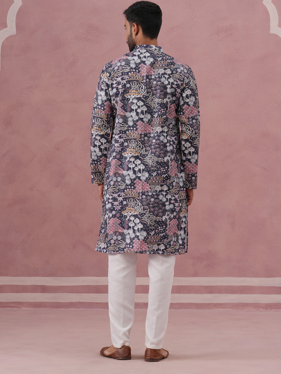 Men’S Printed Cotton Blend Kurta Pyjama