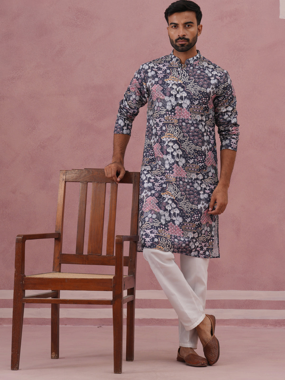Men’S Printed Cotton Blend Kurta Pyjama