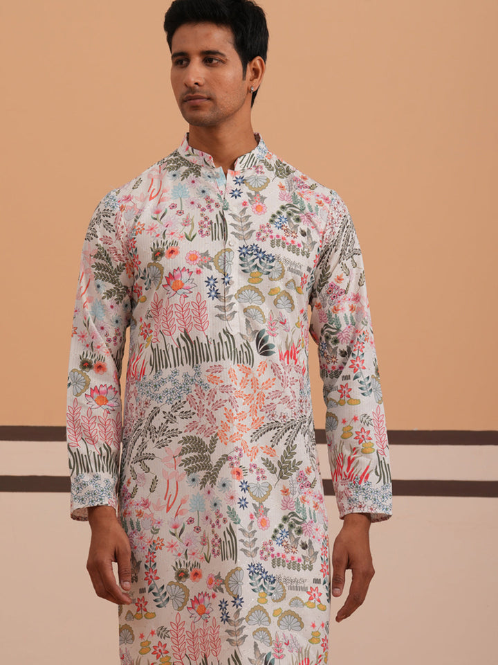 Men’S Printed Cotton Blend Kurta Pyjama