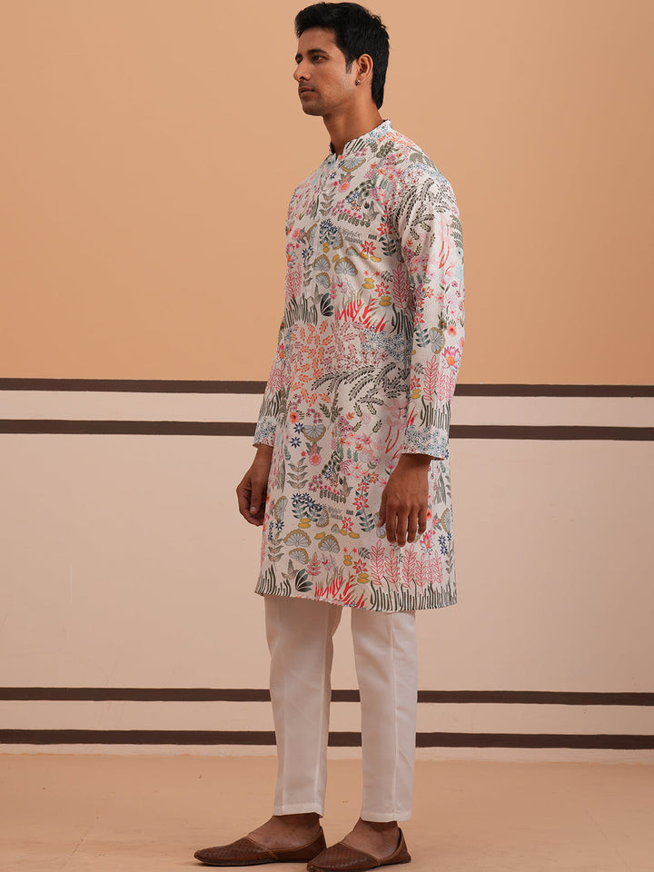 Men’S Printed Cotton Blend Kurta Pyjama