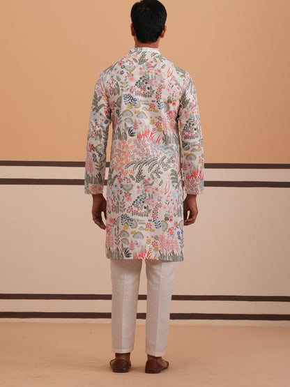 Men’S Printed Cotton Blend Kurta Pyjama