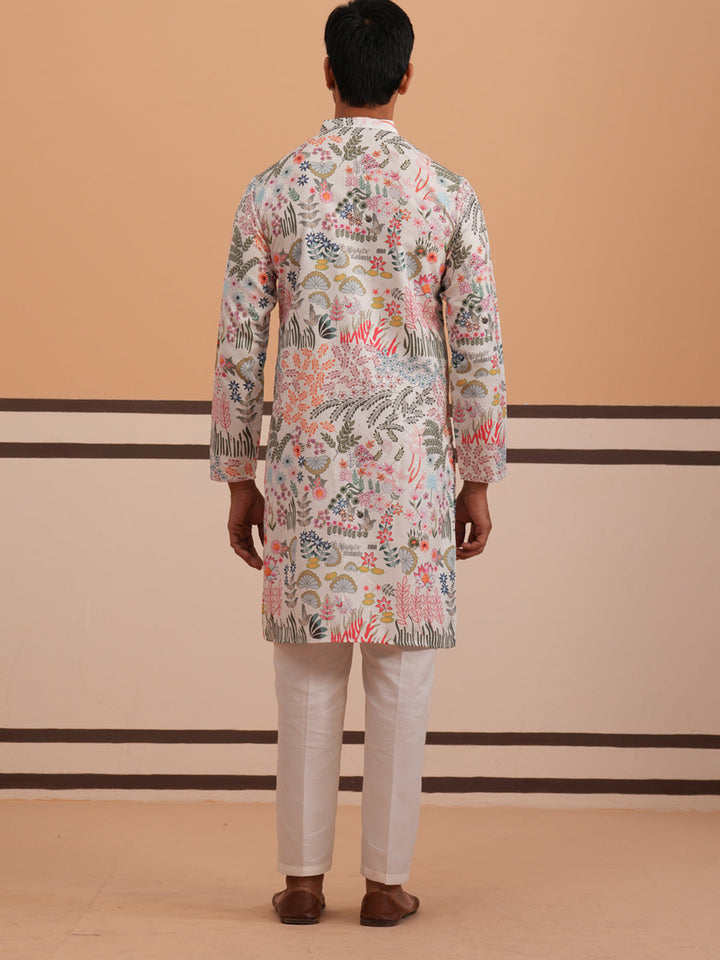 Men’S Printed Cotton Blend Kurta Pyjama