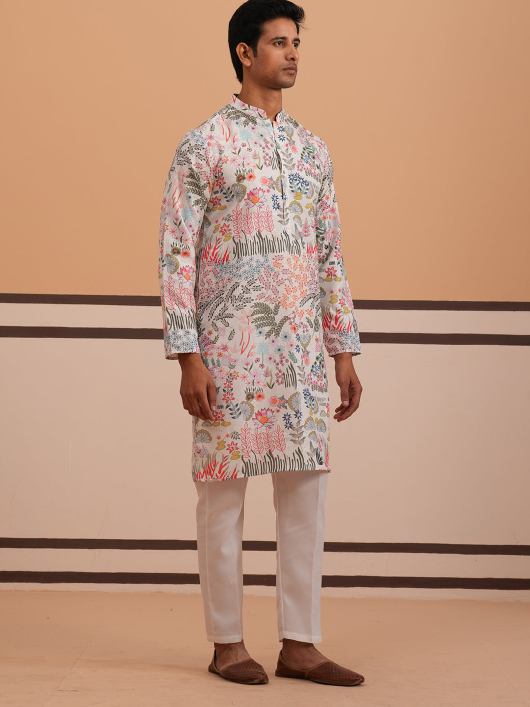 Men’S Printed Cotton Blend Kurta Pyjama