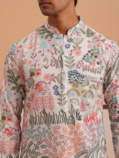 Men’S Printed Cotton Blend Kurta Pyjama